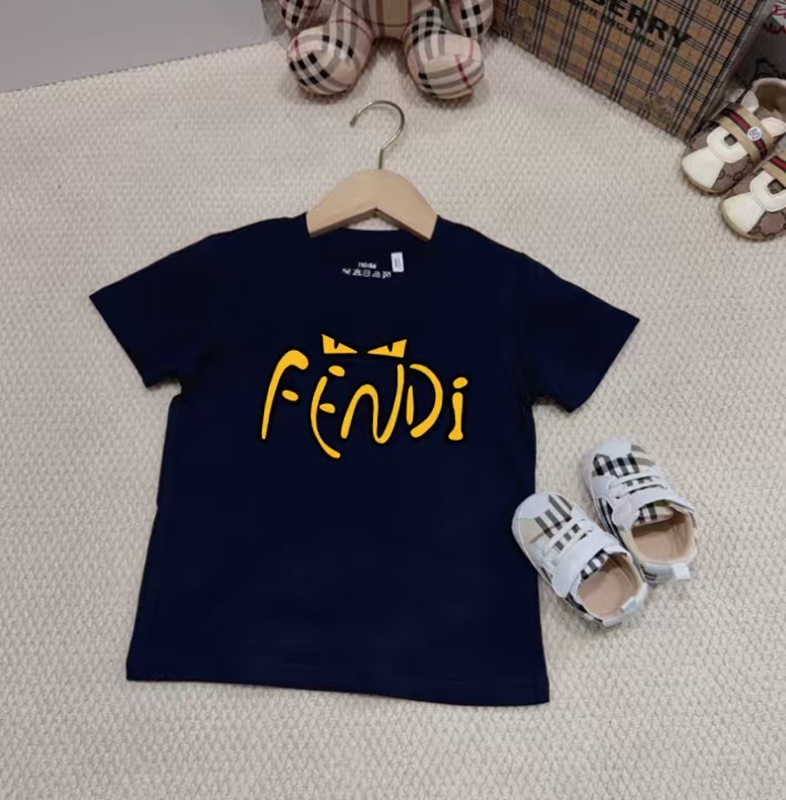 FENDI 風 カラーロゴプリント 親子お揃い T シャツ