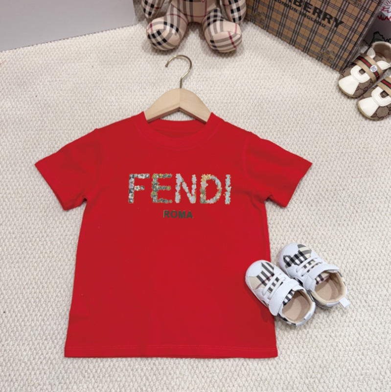 FENDI 風カラフルプリントロゴフェンディキッズ半袖 T シャツ