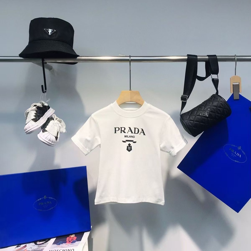 プラダキッズ tシャツハイブランド韓国風半袖Prada 子供服コットン T シャツ男女兼用