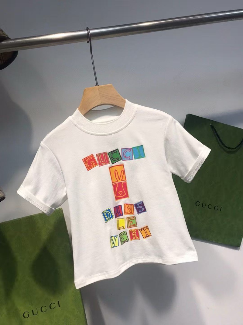  グッチ激安 ブランド子ども服パロディプリント半袖Tシャツ 