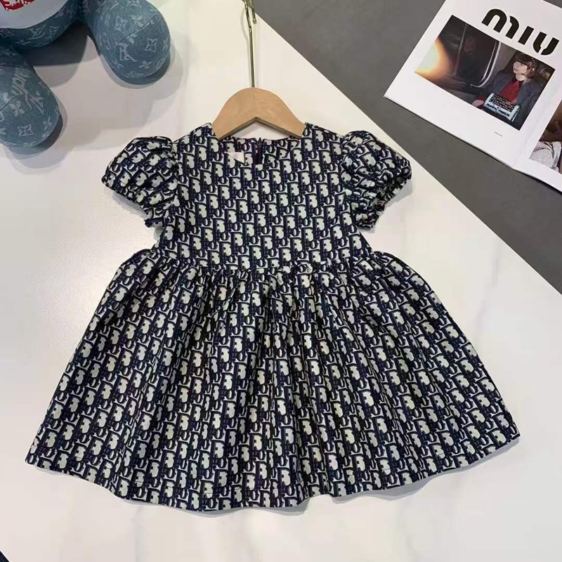 Dior 子供服ブランドモノグラム ショートスリーブワンピース エレガントデザインディオール女の子 
