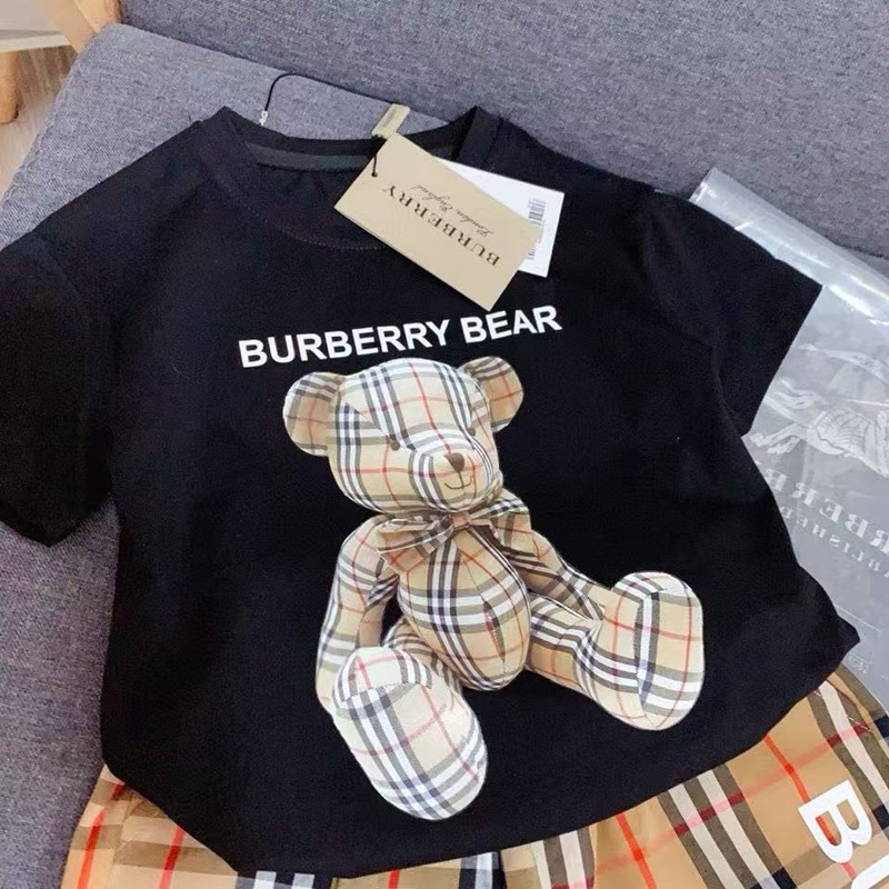バーバリー子供服チェック柄セットテディベア快適着用男の子