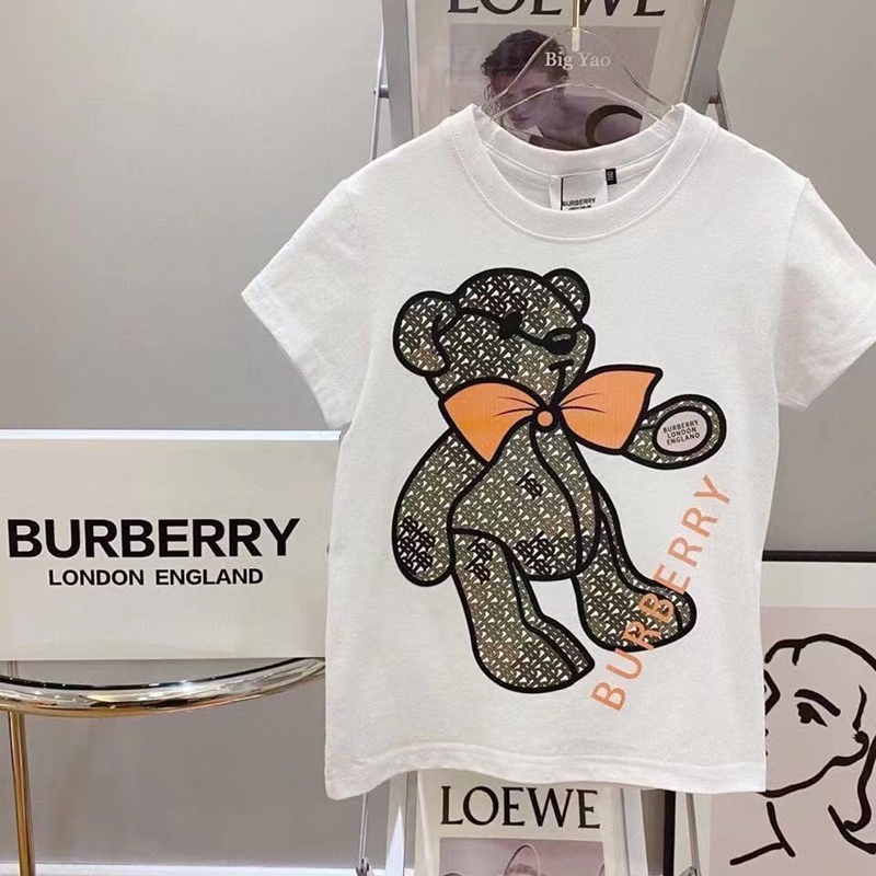 バーバリー半袖子供服T シャツ Burberry チェック柄テディ可愛らしさ