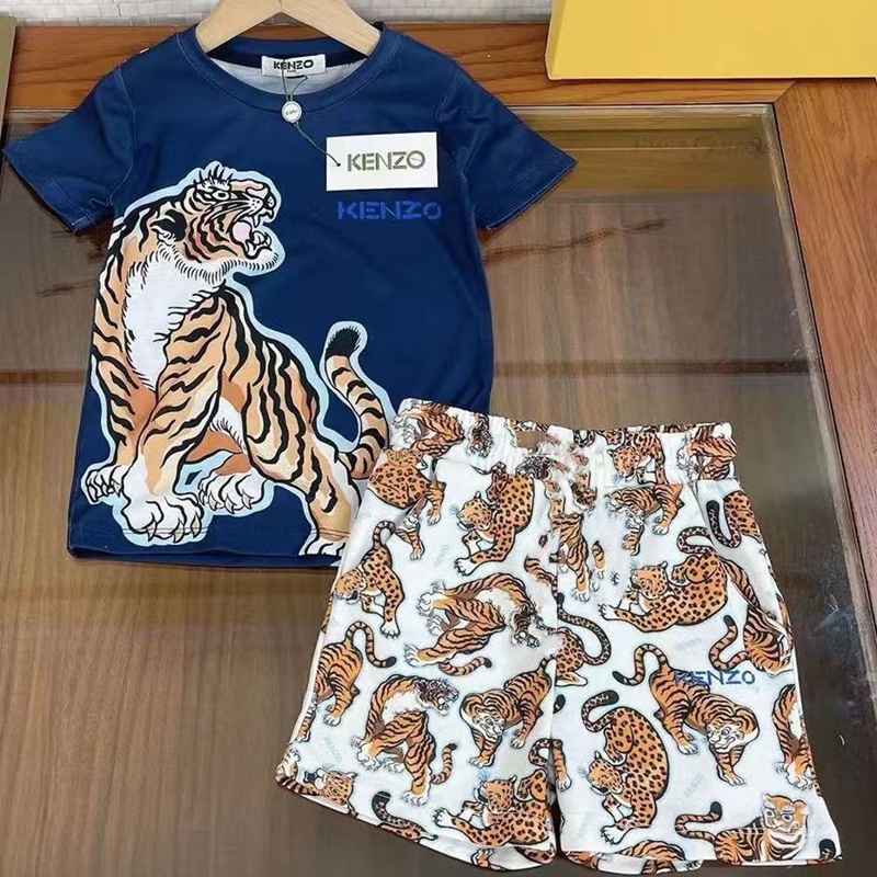 KENZO子供用コーデ タイガープリント Tシャツヒョウショート高品質ケンゾー 子供服夏向け