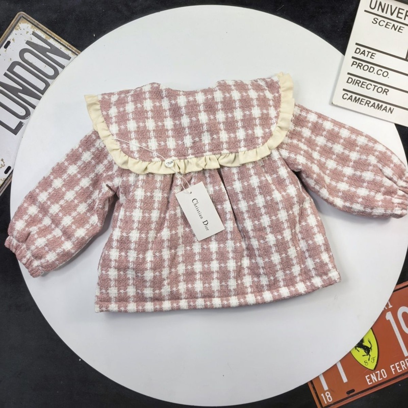秋冬子供服ディオールキッズ ピンクチェック コート