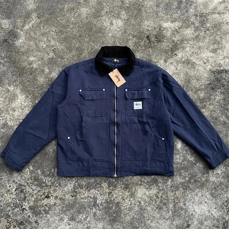 男女兼用 ネイビー コーデュロイカラー ディトロイトワークジャケット ステューシー韓国風流行り