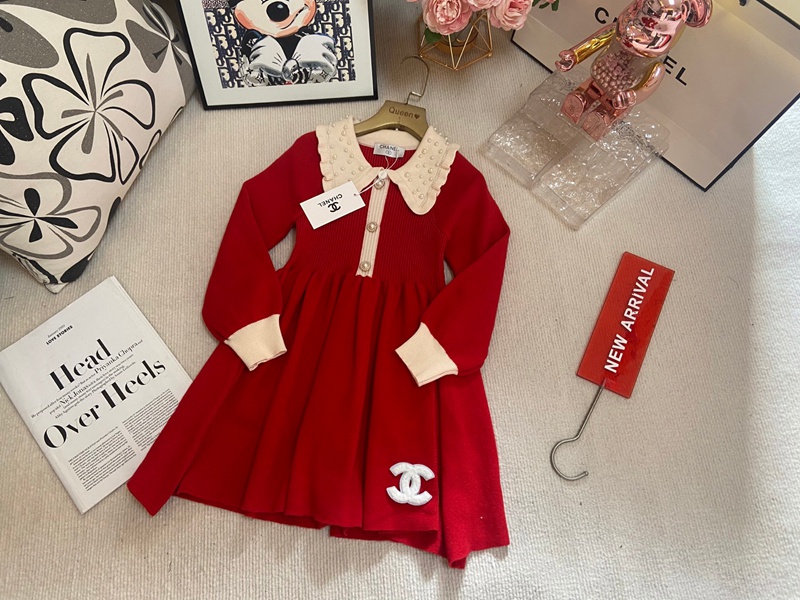 シャネルハイブランド秋冬用 シャネル風 レッド ニットワンピース