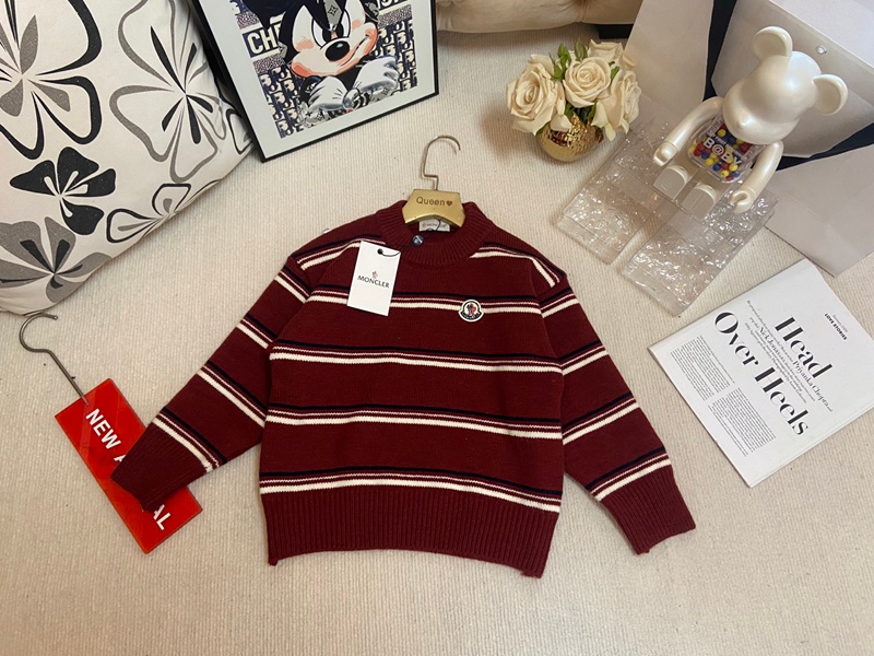 モンクレール風 キッズ ボルドーストライプ ニットセーター防寒