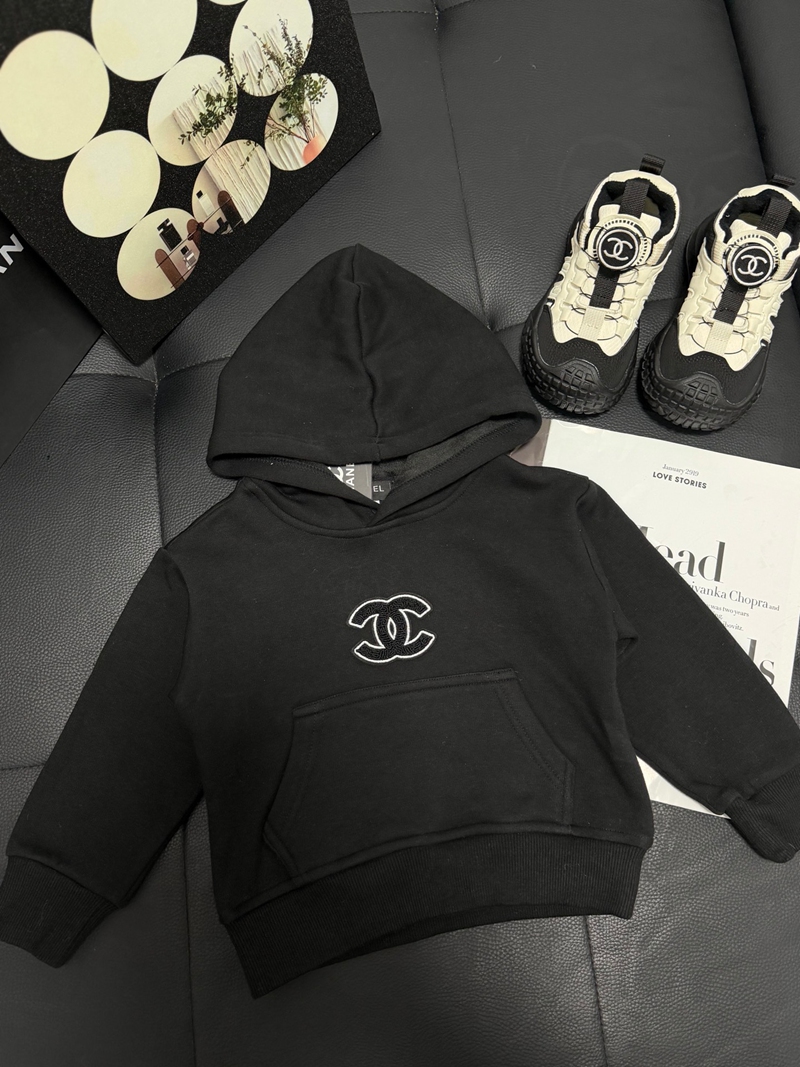 CHANEL 風ジュニア CC ロゴプルオーバーパーカー ブラック 日