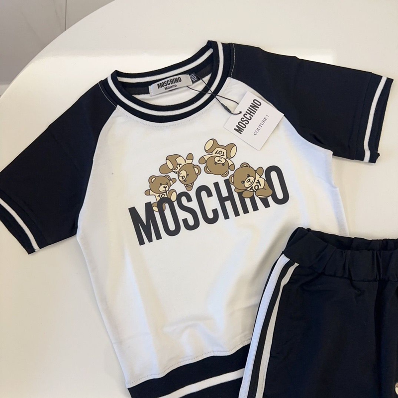 MONCLER子供服 テディベアプリント ラグラン切替半袖 T シャツ + ショーツ キッズ