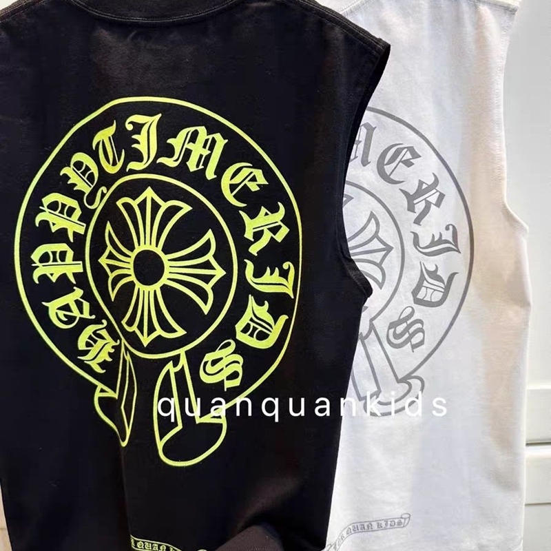 Chrome Hearts 風 馬蹄サークルクロス薄キッズノースリーブタンクトップ 白黒