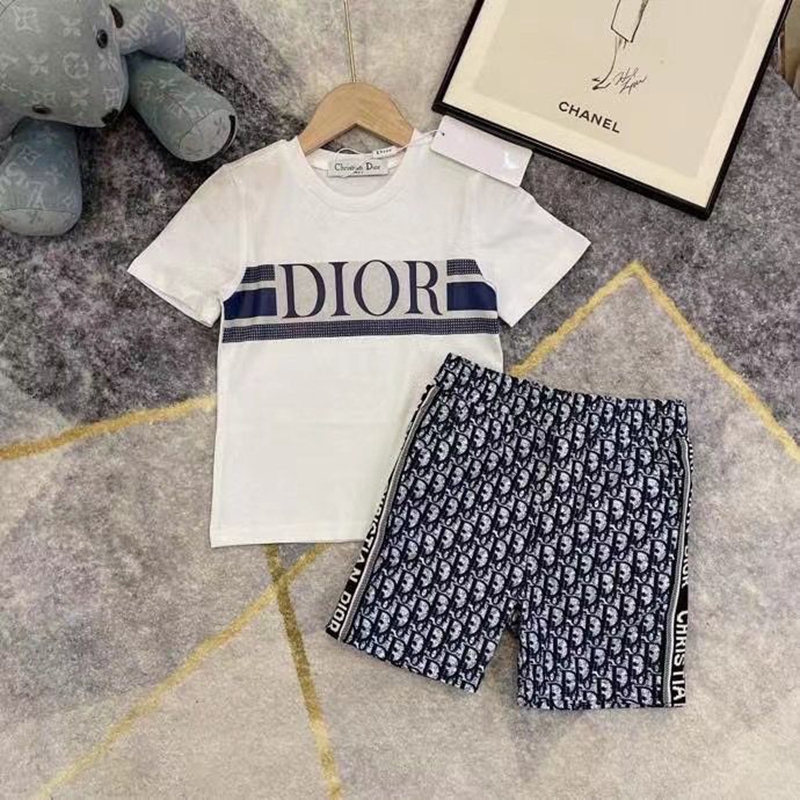 DIOR ロゴ半袖 T シャツ オブリーク総柄ショーツ キッズ 2 色上下セットディオール子供服