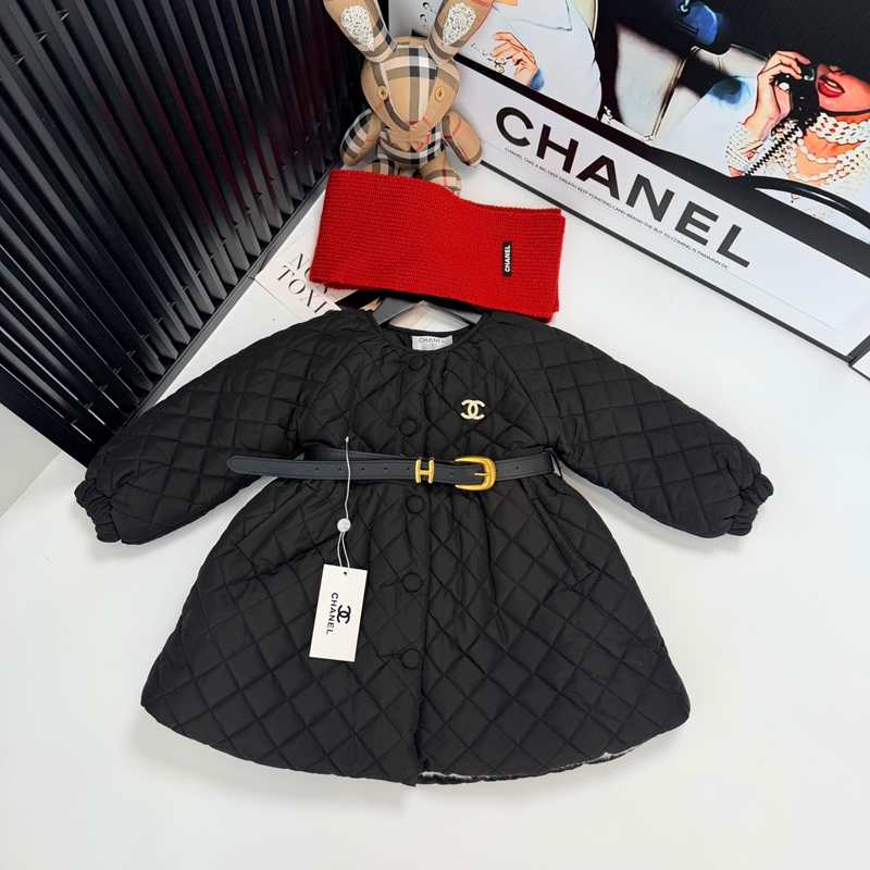 シャネルCHANELキッズ キルティング中綿コート マフラー付き